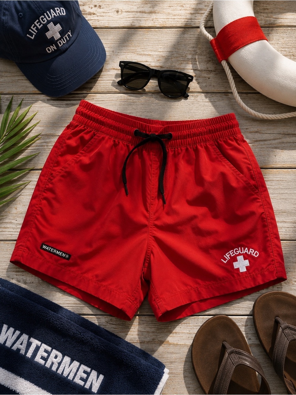 Watermen | Lifeguard Red Stretch Swim Shorts | Size Large